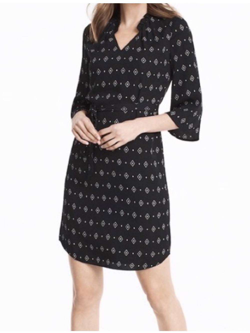 White House Black Marker Blank Three Quarter Sleeve Diamond Print Dress Size 12